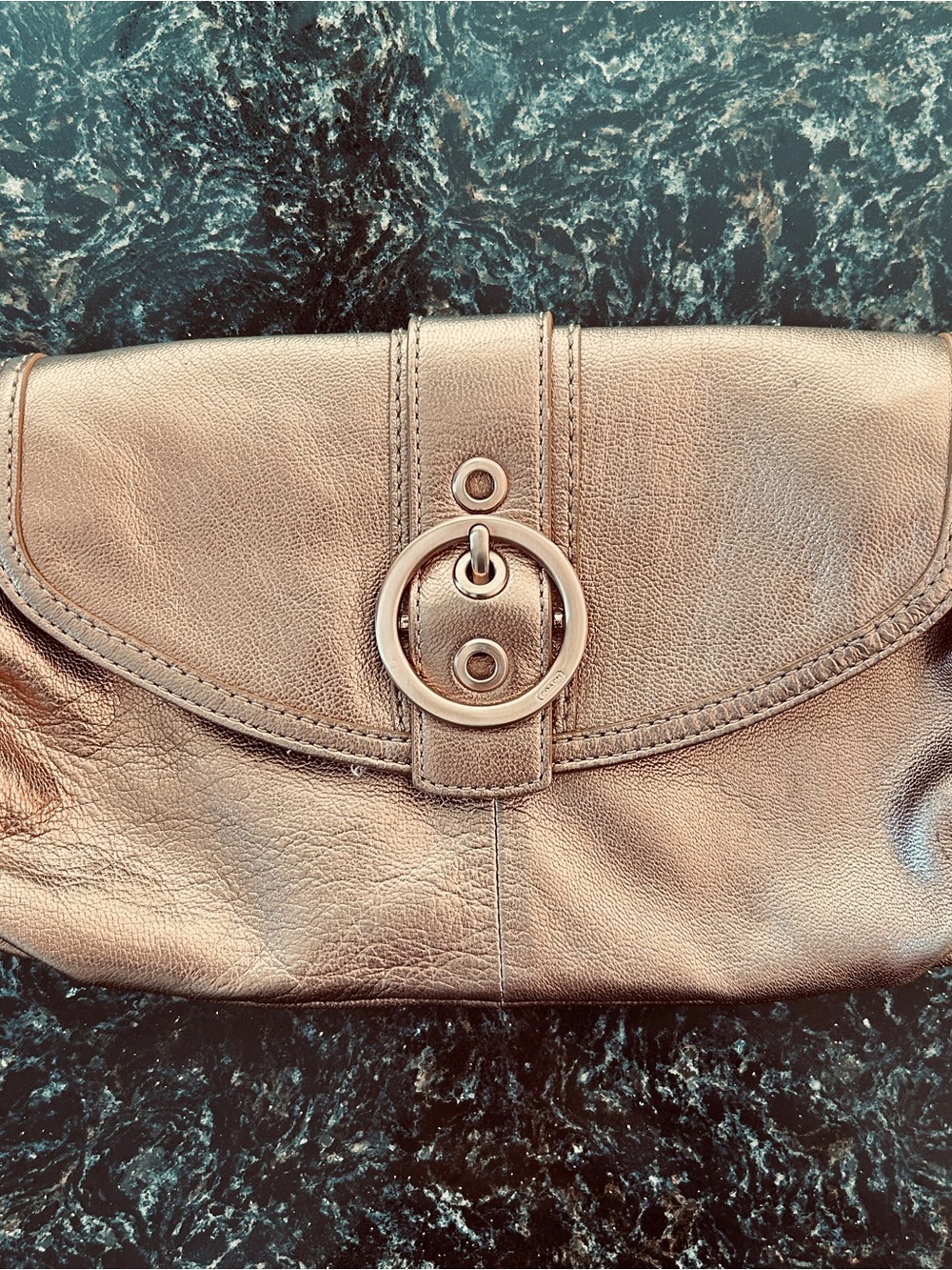 Coach Bronze Metallic Brown Leather Clutch